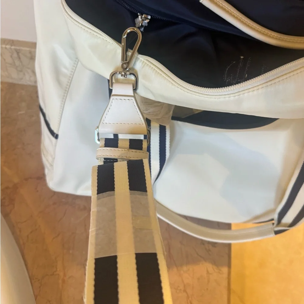 Mark & Graham White and Navy Monogrammed Duffel